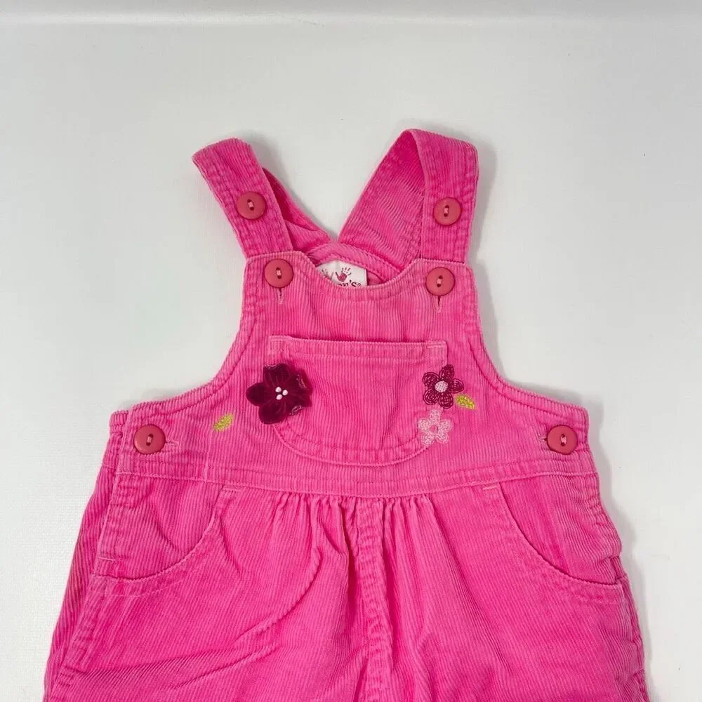 Vintage Y2K Carter’s Overalls Pink Corduroy Flowers Girls Size 3-6 Months Cotton
